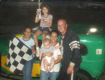 Daryl Grief and Kids at celebrate his Classic Car win at Orlando Speedworld