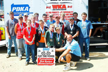 PDKA President Butch Diller congratulates PDKA Fast Time Awards winners at Selinsgrove August 24.