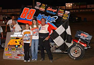 Mike Ward in victory lane after winning the ASCS feature at MMP (Photo by Phil Bowden)