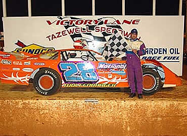 Jeff Wolfenbarger Celabrates Victory in Tazewell Speedway Super Late Model Race