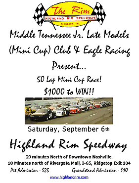 Highland Rim Speedway Mini-Cup Race Flyer