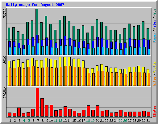 Daily usage for August 2007